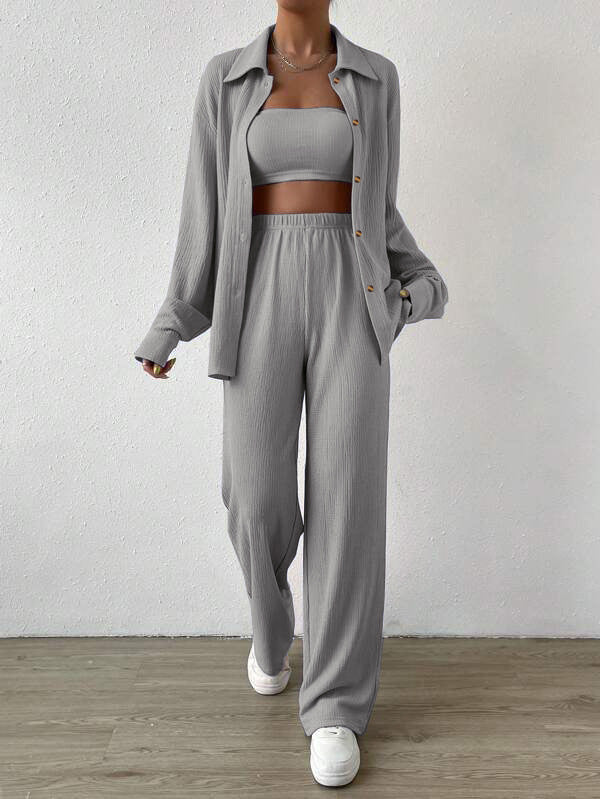 Heidi dames loungewear set – tweedelig huispak met top en wijde broek