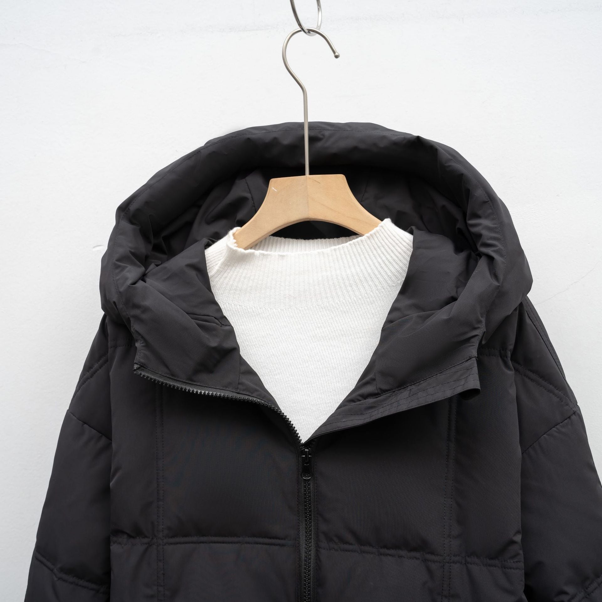 Dames lange gewatteerde winterjas – warme jas met capuchon en ritszakken