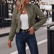 Heidi dames suèdelook blazer – modieuze jas met decoratieve knopen