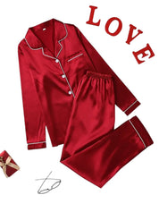 Dames pyjamaset satijn | Luxe satijnen pyjama met glans | Comfortabele slaapset