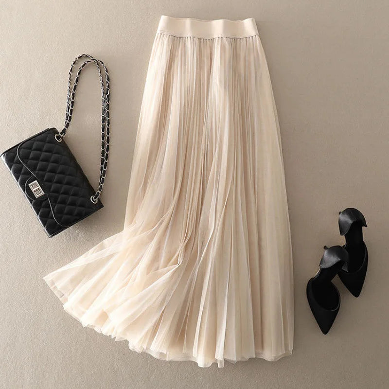 Sophia – Vintage Tule Rok met Elastische Tailleband | Elegante A-lijn Rok met Drie Lagen