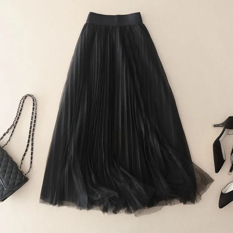 Sophia – Vintage Tule Rok met Elastische Tailleband | Elegante A-lijn Rok met Drie Lagen