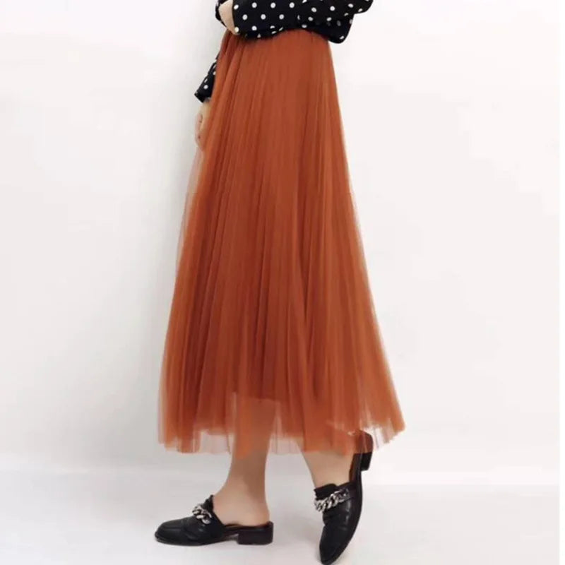 Sophia – Vintage Tule Rok met Elastische Tailleband | Elegante A-lijn Rok met Drie Lagen