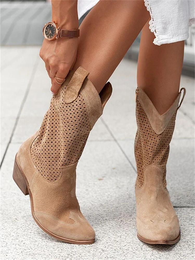 Josiane Cowboylaarzen Dames – Trendy Witte Western Boots met Blokhak