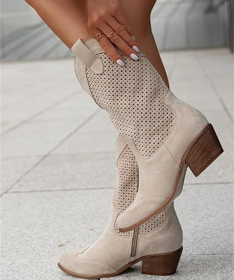 Josiane Cowboylaarzen Dames – Trendy Witte Western Boots met Blokhak