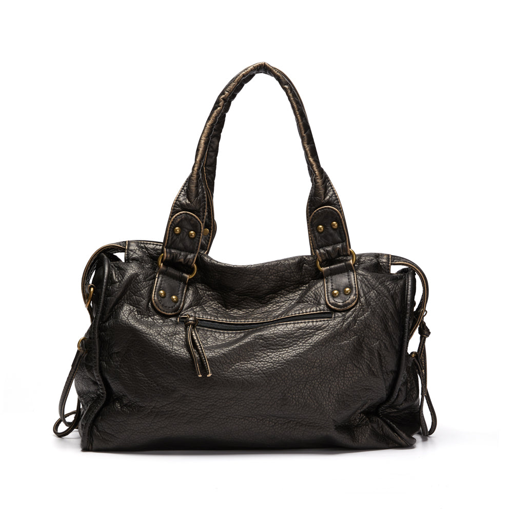 Grote Zwarte Vintage Handtas – Ruime PU-Leren Tas met Schouderband & Opbergvakken