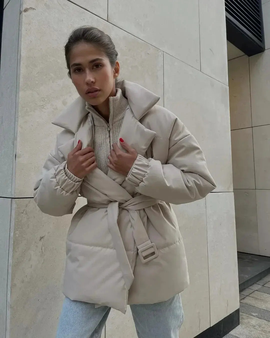 Senna pufferjack dames met ceintuur – warm & stijlvol winterjack