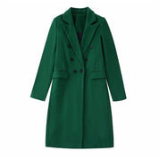 Lange dames jas wol – dubbel geknoopt & elegant voor herfst en winter