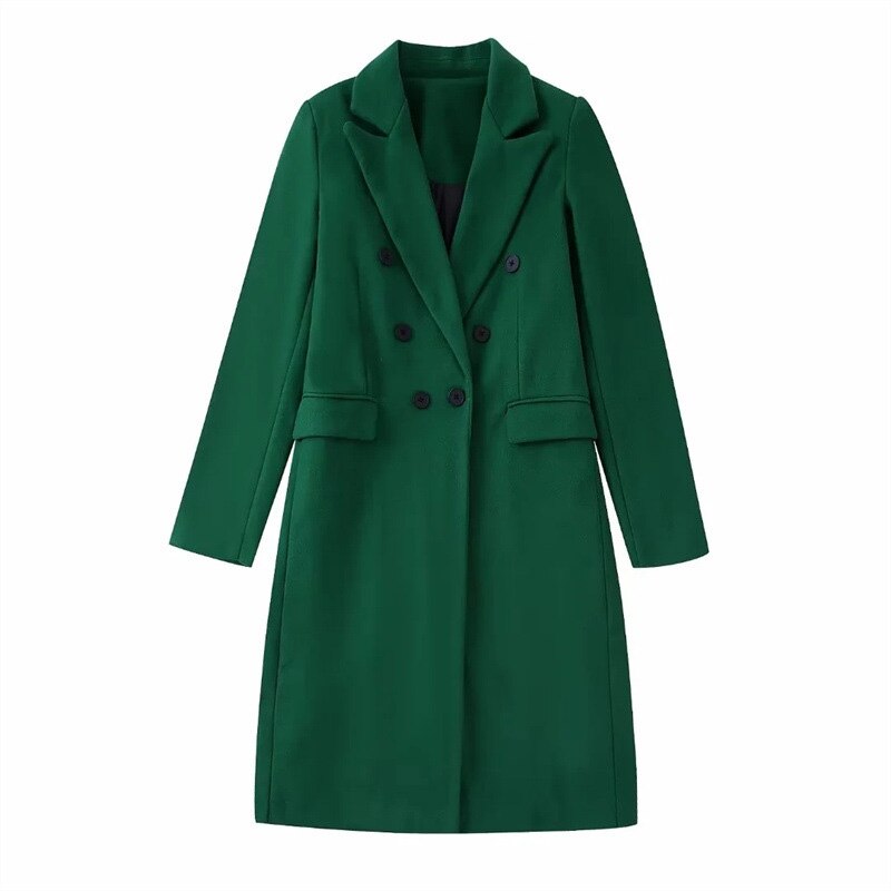 Lange dames jas wol – dubbel geknoopt & elegant voor herfst en winter