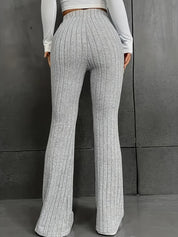 Dames broek – hoge taille slim fit met flared pijp & geribbelde stretchstof