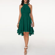 Esta | Dames Halter Feestjurk | Elegante Cocktailjurk met High-Low Zoom