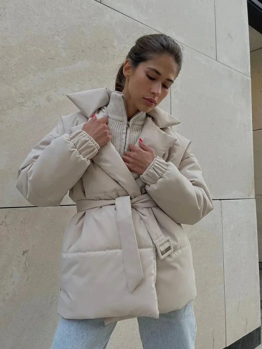 Senna pufferjack dames met ceintuur – warm & stijlvol winterjack