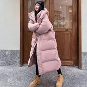 Dames Lange Gewatteerde Puffer Jas – Warme Winterjas met Capuchon, Relaxte Pasvorm & Winddichte Bescherming