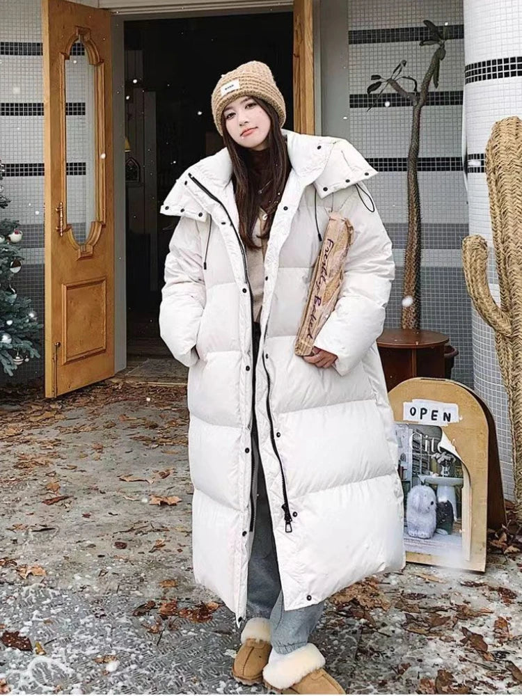 Dames Lange Gewatteerde Puffer Jas – Warme Winterjas met Capuchon, Relaxte Pasvorm & Winddichte Bescherming
