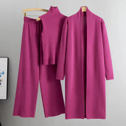 Roxy 3-delige co-ord set dames – gebreide cardigan, coltrui & wijde broek