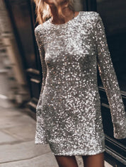 Pailletten jurk dames – open rug party dress in zwart of zilver