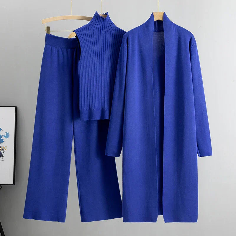 Roxy 3-delige co-ord set dames – gebreide cardigan, coltrui & wijde broek