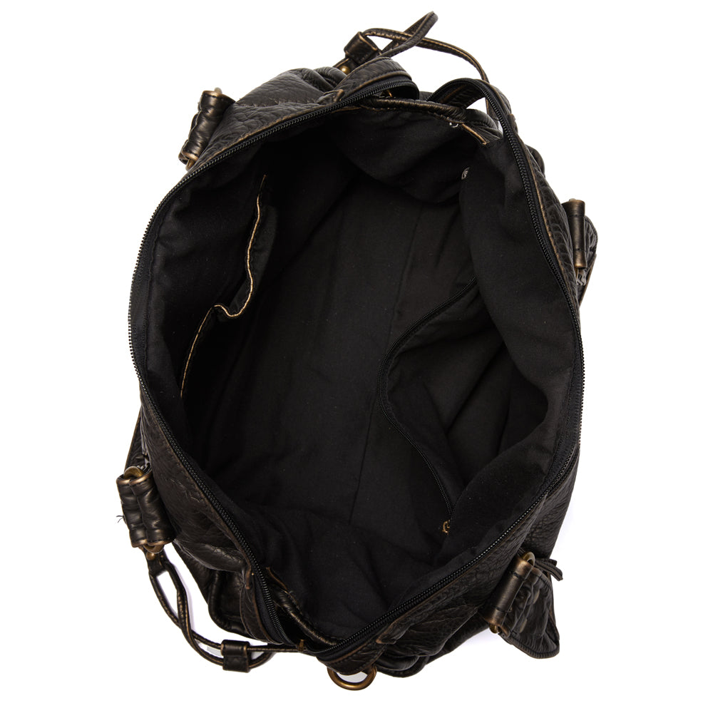 Grote Zwarte Vintage Handtas – Ruime PU-Leren Tas met Schouderband & Opbergvakken