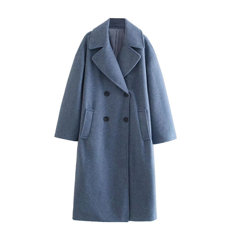 Lange dames jas wol – dubbel geknoopt & elegant voor herfst en winter