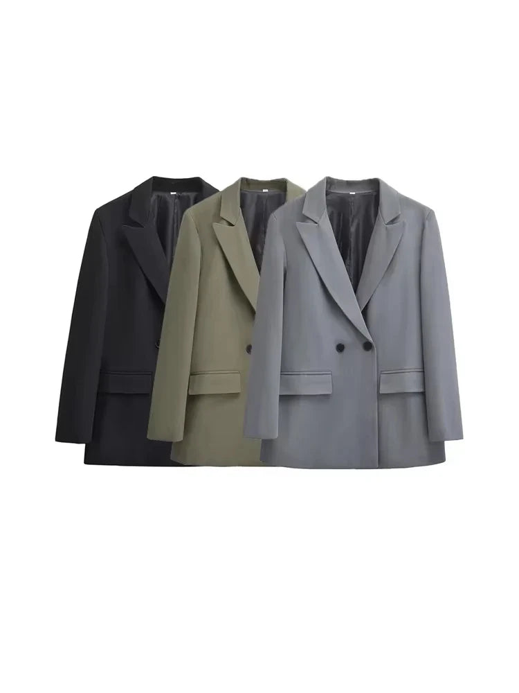Dames blazer met dubbele knoopsluiting – minimalistisch en gestructureerd