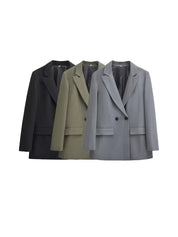 Dames blazer met dubbele knoopsluiting – minimalistisch en gestructureerd