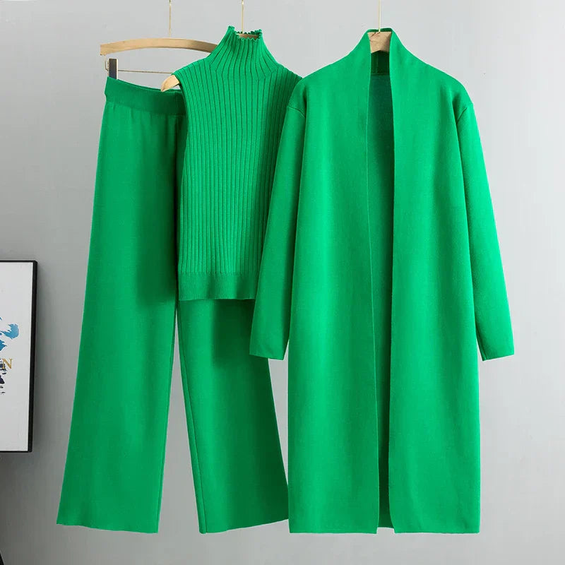 Roxy 3-delige co-ord set dames – gebreide cardigan, coltrui & wijde broek
