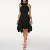 Esta | Dames Halter Feestjurk | Elegante Cocktailjurk met High-Low Zoom