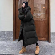 Dames Lange Gewatteerde Puffer Jas – Warme Winterjas met Capuchon, Relaxte Pasvorm & Winddichte Bescherming