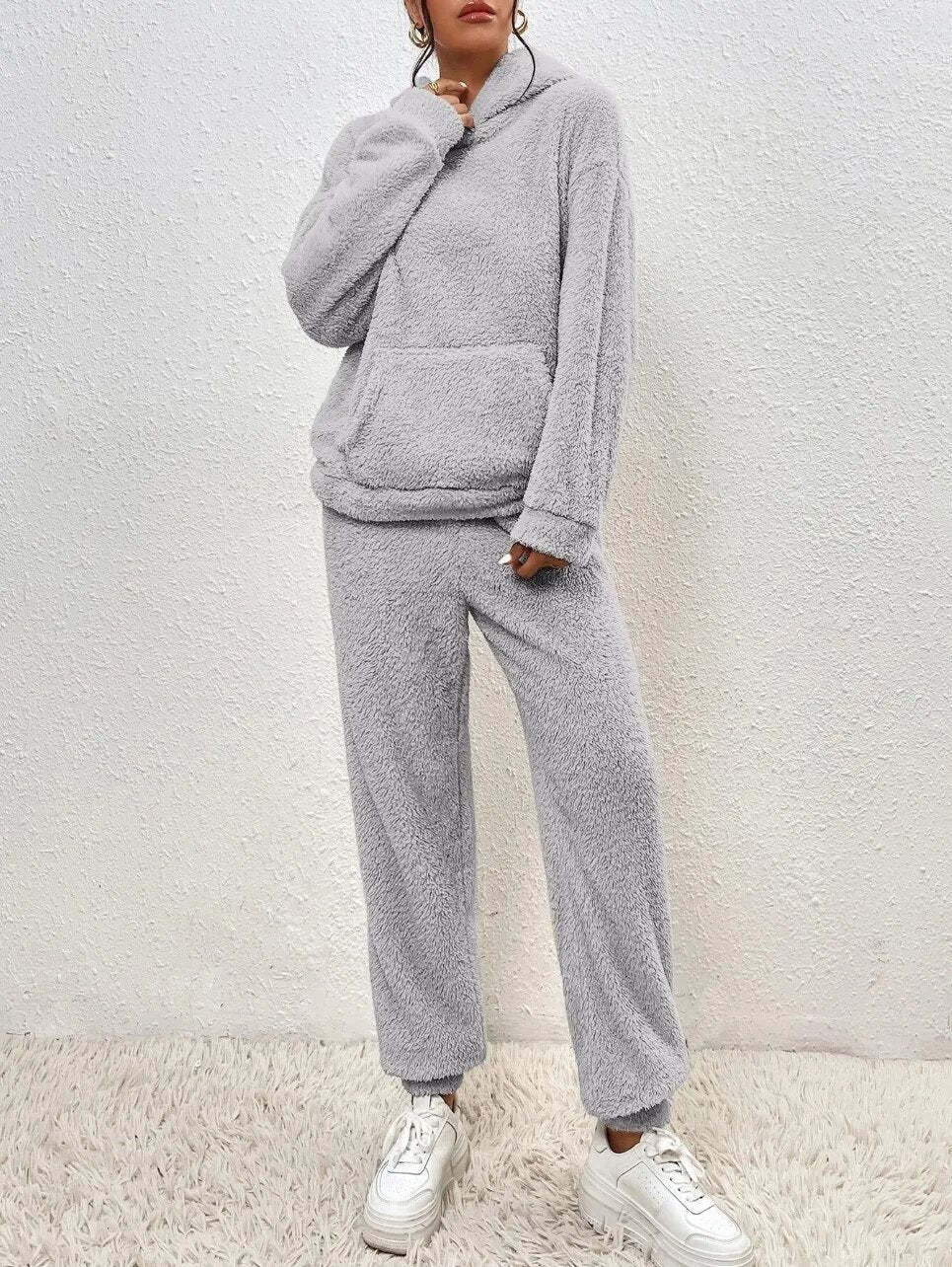 Lana teddy huispak dames – ultra-comfortabele winterset met hoodie