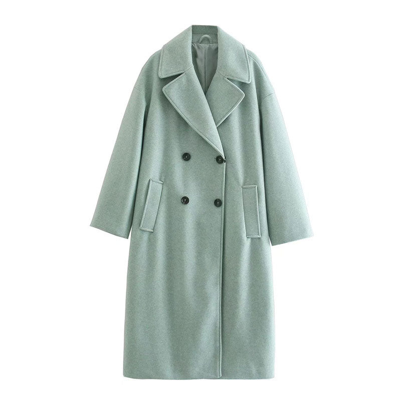 Lange dames jas wol – dubbel geknoopt & elegant voor herfst en winter