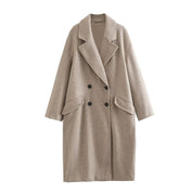 Lange dames jas wol – dubbel geknoopt & elegant voor herfst en winter