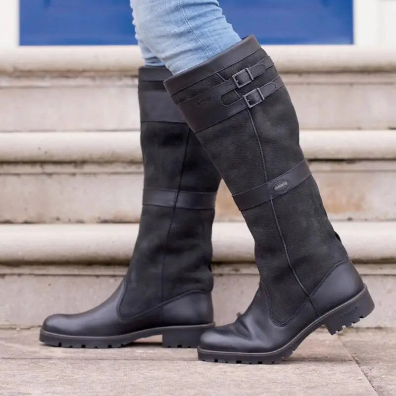 Waterdichte outdoor laarzen dames – leren laarzen met hoge schacht en gespen