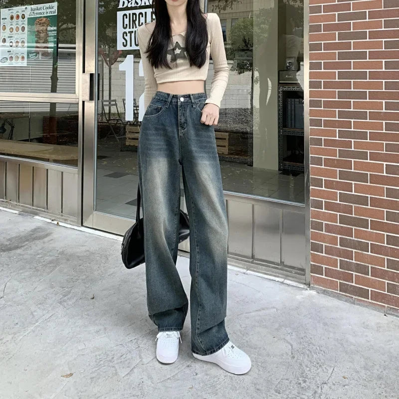 Vintage wide leg jeans dames – high waist spijkerbroek met retro look