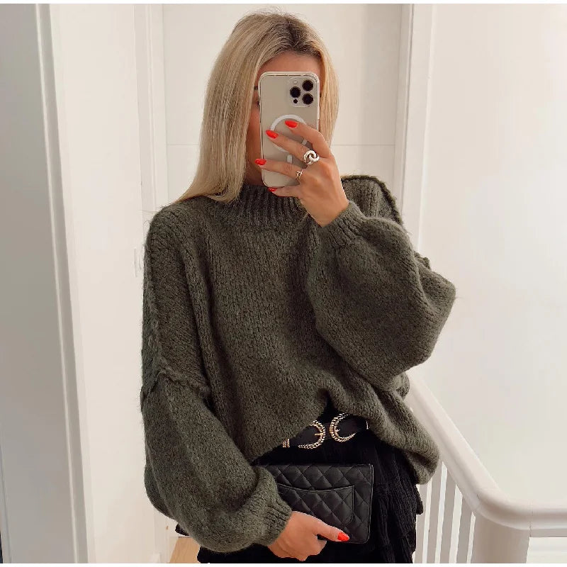 Heidi oversize dames trui – zachte en warme gebreide pullover met col
