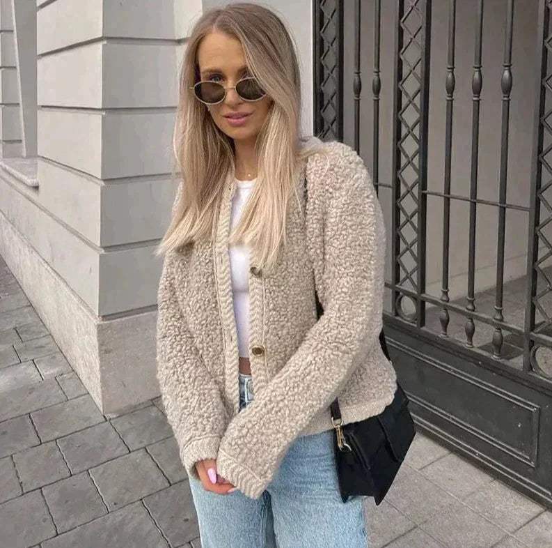 Trendy Dames Overshirt in Teddy-Stijl – Zachte Warme Jas voor Herfst en Winter