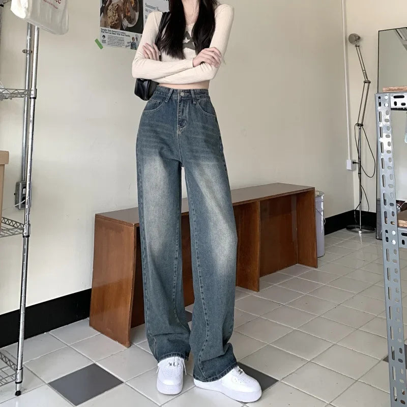 Vintage wide leg jeans dames – high waist spijkerbroek met retro look