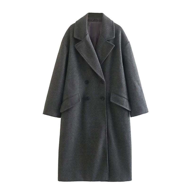 Lange dames jas wol – dubbel geknoopt & elegant voor herfst en winter
