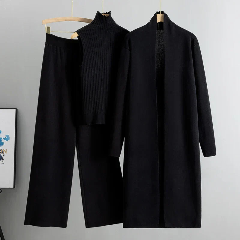 Roxy 3-delige co-ord set dames – gebreide cardigan, coltrui & wijde broek