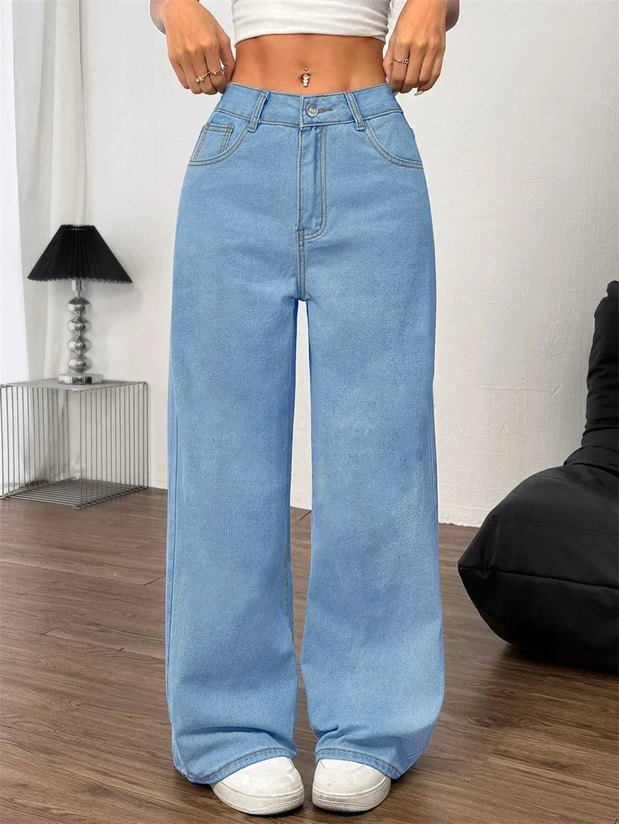 Dames jeans hoge taille – wijde pijp & relaxed fit full length