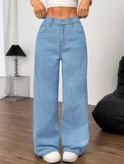 Dames jeans hoge taille – wijde pijp & relaxed fit full length