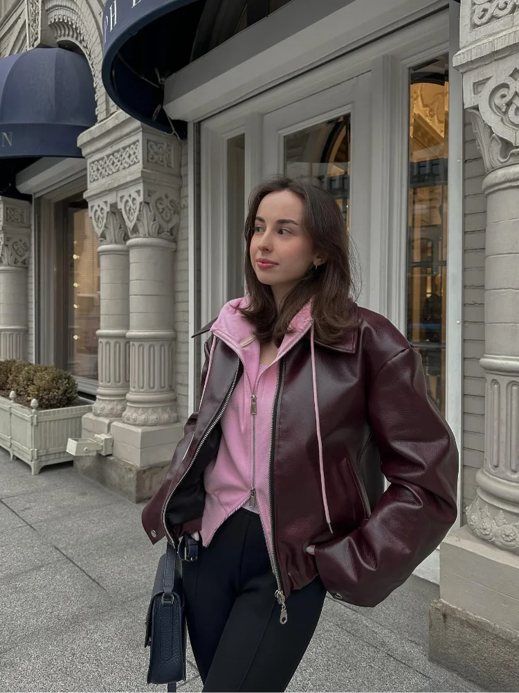 Giulia Bruin Leren Damesjack – Kort Vegan Leren Jack met Reverskraag