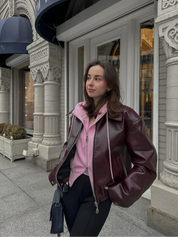 Giulia Bruin Leren Damesjack – Kort Vegan Leren Jack met Reverskraag