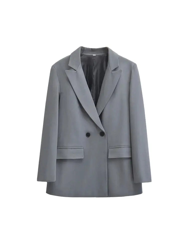Dames blazer met dubbele knoopsluiting – minimalistisch en gestructureerd