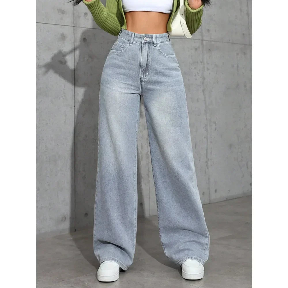 Statement wide leg jeans dames – high waist spijkerbroek met gewassen look