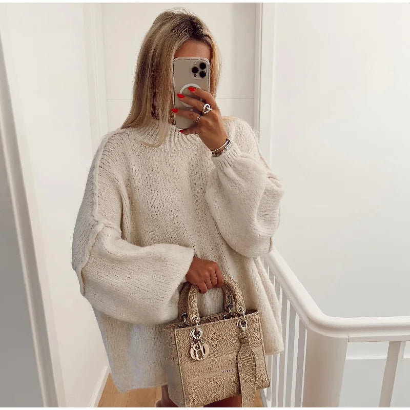 Heidi oversize dames trui – zachte en warme gebreide pullover met col