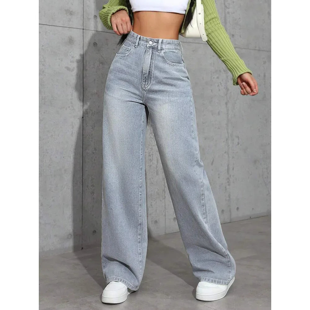 Statement wide leg jeans dames – high waist spijkerbroek met gewassen look