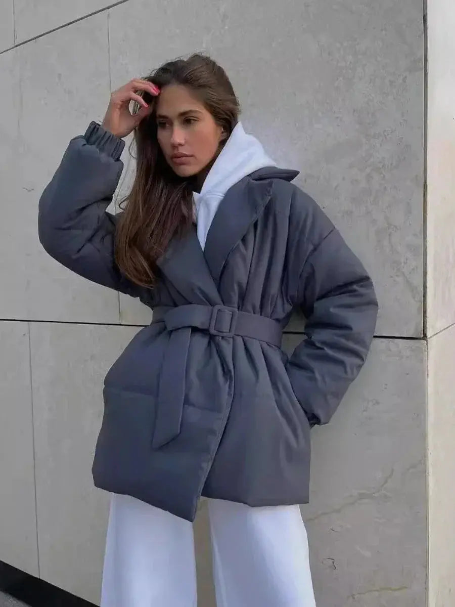 Senna pufferjack dames met ceintuur – warm & stijlvol winterjack