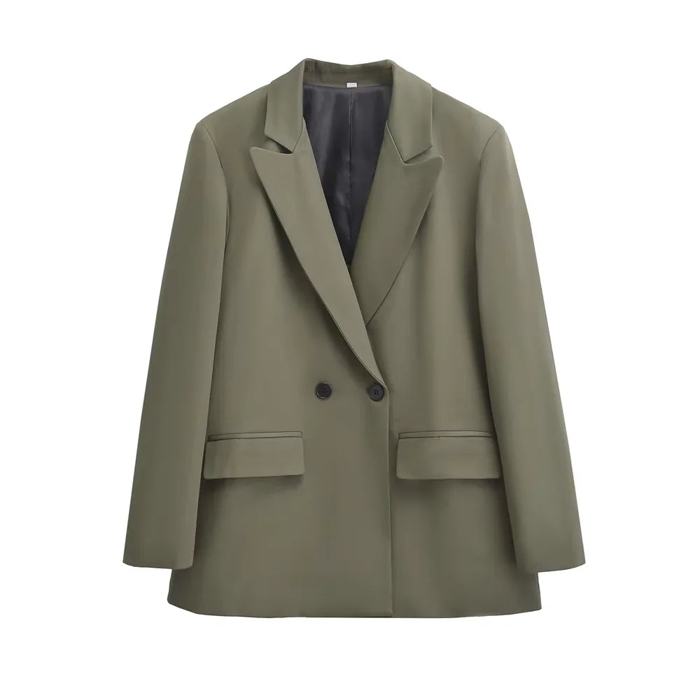 Dames blazer met dubbele knoopsluiting – minimalistisch en gestructureerd