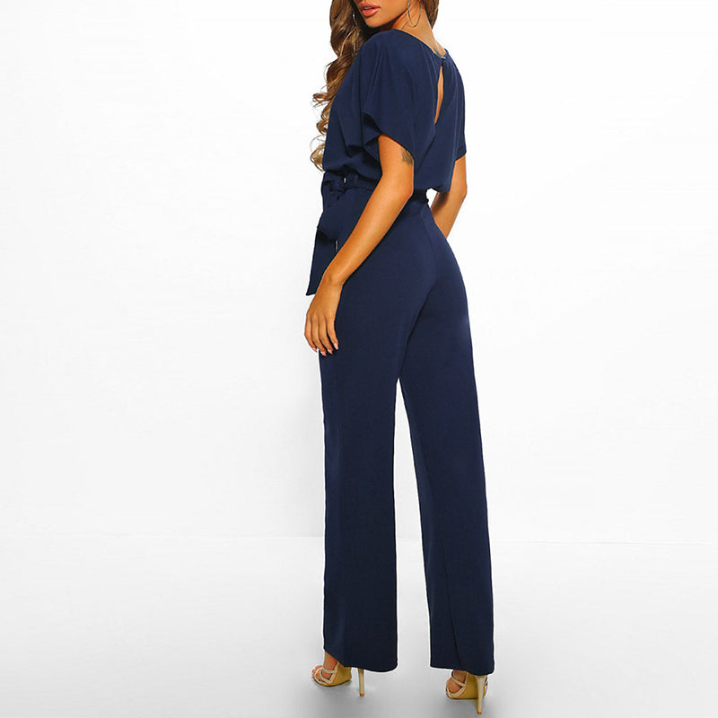 Elegante jumpsuit dames – chique wide leg jumpsuit met lace-up taille