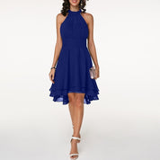 Esta | Dames Halter Feestjurk | Elegante Cocktailjurk met High-Low Zoom